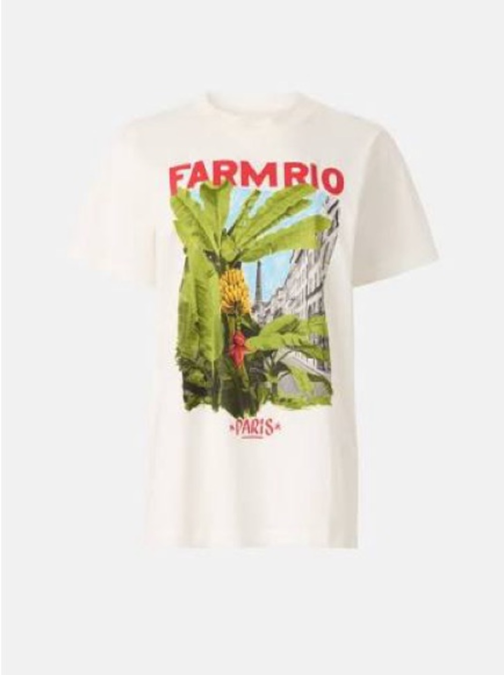 FARM Rio White Graphic Tee with Red Logo and Green Print